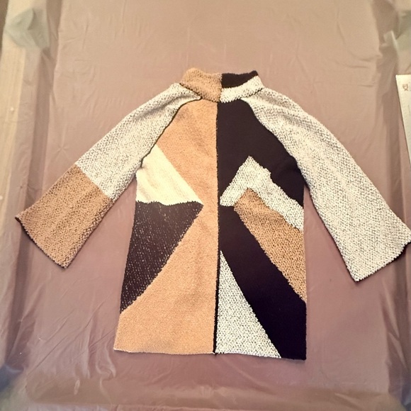 Carlisle Tan/Black Wool Geometric Color Block Sweater Jacket Size Medium $898 - Picture 2 of 10